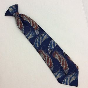 Vintage Navy Red White Feather Clip On Tie Poly